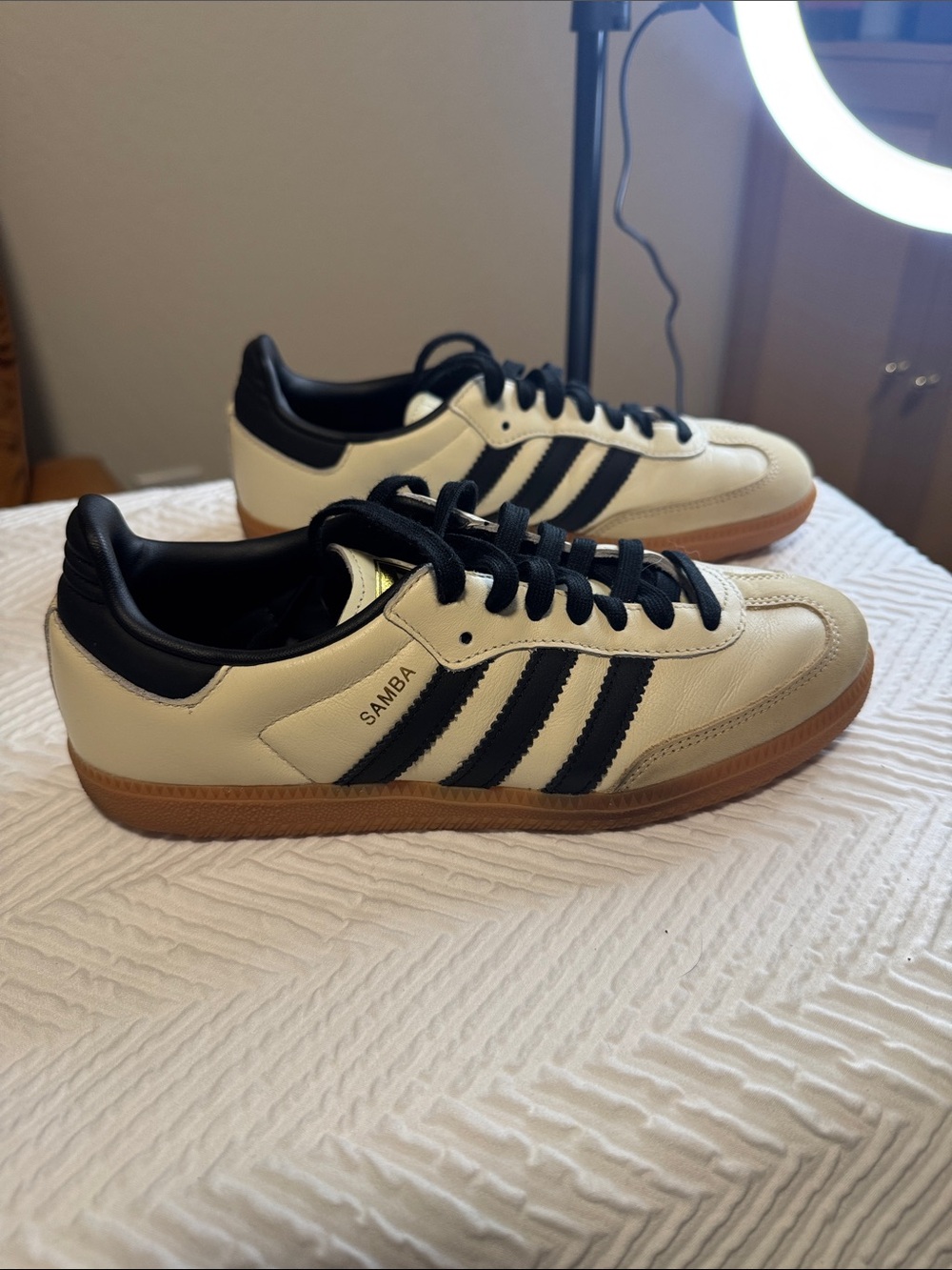 adidas Samba Cream/Black Leather Sneakers with Gum Sole